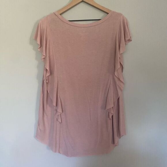 American Eagle Large Light Pink Short Sleeve Shirt Ruffle Top - Picture 4 of 7